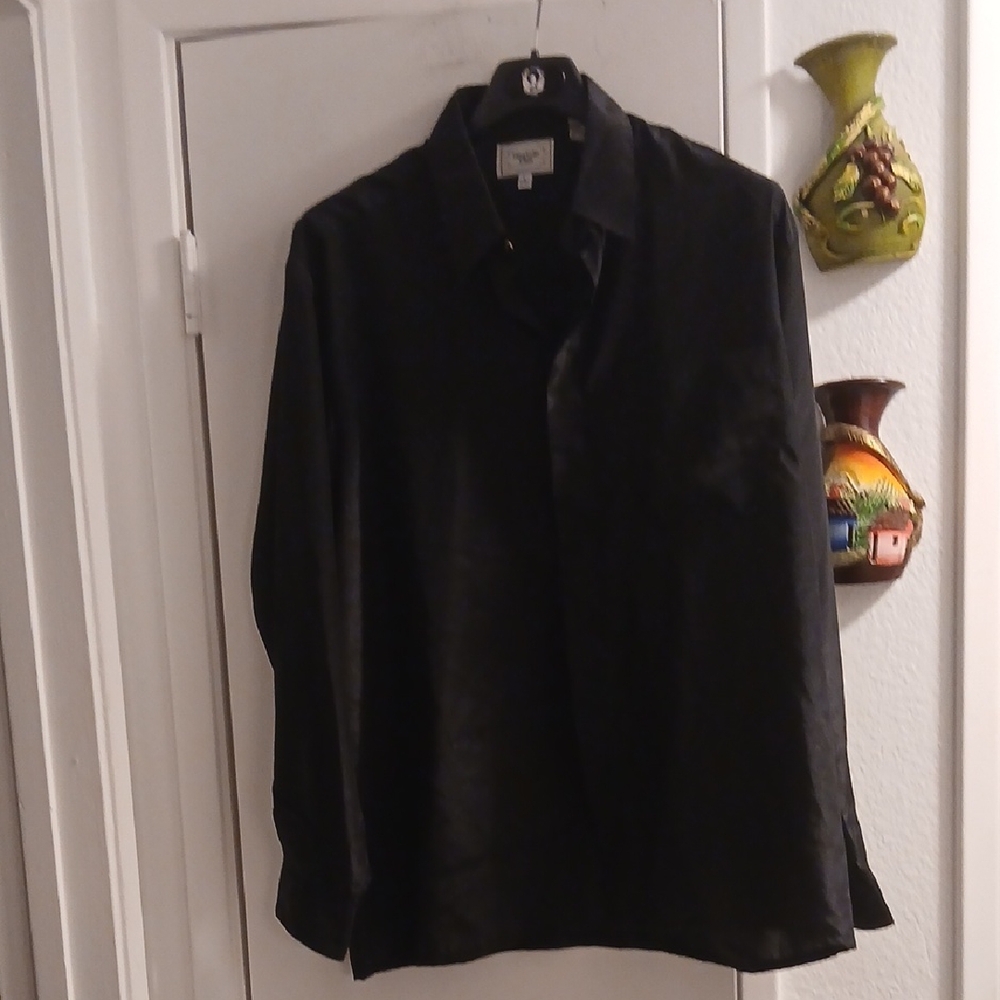 Montello Club Black Button-Up Shirt See Through Fabric Msterial